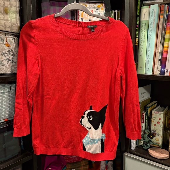 Boston terrier cotton red sweater in petite medium. - Picture 1 of 4